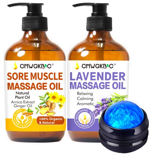 CMWGKBC Massage Oil for Massage Therapy, Lymphatic Drainage Drops-Ginger Oil Sore Muscle Arnica Oil & Lavender Oil Relaxing Massage Oils,Massage Ball,Massage Oils for Date Night,Gifts for Women,Gifts for Men