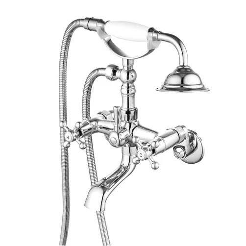 gotonovo Clawfoot Bathtub Faucet Tub Filler with Hand Held Shower Faucet Set Victorian Double Cross Handle 6 Inch Center Adjustable Swing Arms Tub Mount Short Adapter Polished Chrome
