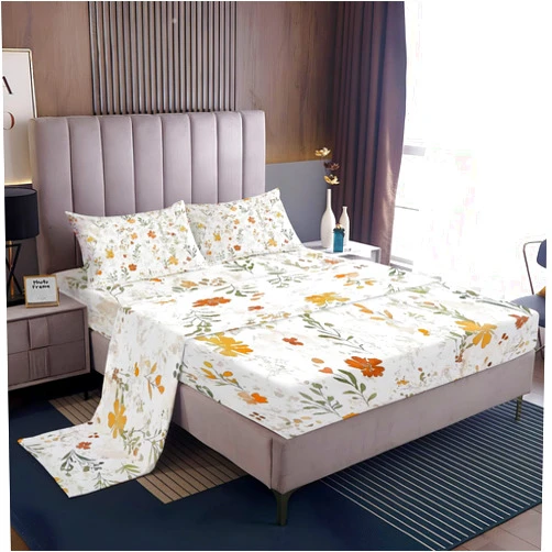 Generic Hand Painted Watercolor Wildflowers 4 Pieces Bed Sheets Set Soft Microfiber Queen Bedding Set Deep Pockets Fitted Sheet Set Yellow Flat Sheet Room Decor with 2 Pillowcases for Girls and Boys