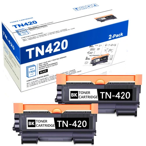 HIGCOR 2 Pack TN420 TN-420 Toner Cartridge Black: Replacement for Brother TN 420 to use with HL-2270DW 2280DW 2230 2240 MFC-7360N 7860DW 7065DN Intellifax 2840 2940 Printer Toner