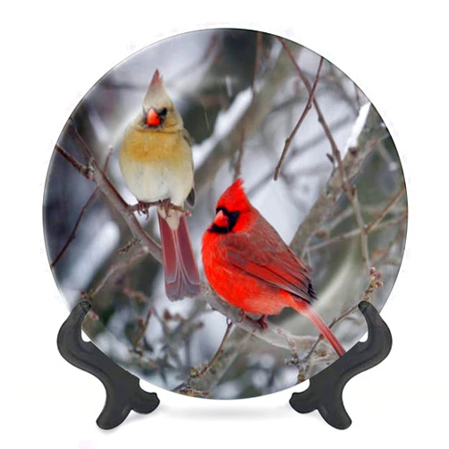 DISAOODANK Decorative Plates Pair Northern Cardinals Wall Decor Ceramic Ornament with Display Stand and Hook Up for Festival, Parties, Wedding 8