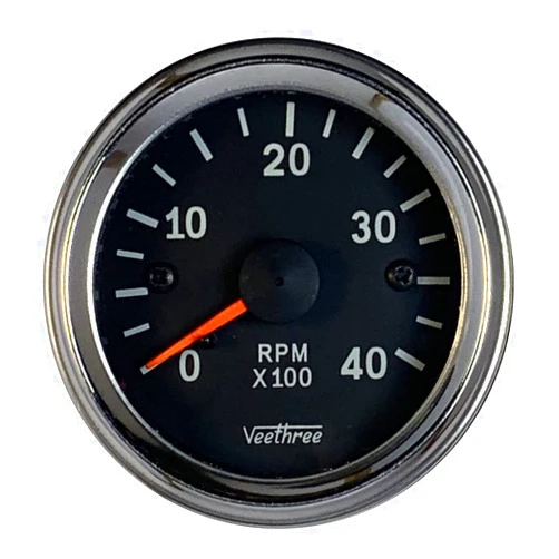 Veethree Tachometer 52mm Electronic 0 – 4000 RPM (Chrome/Black)