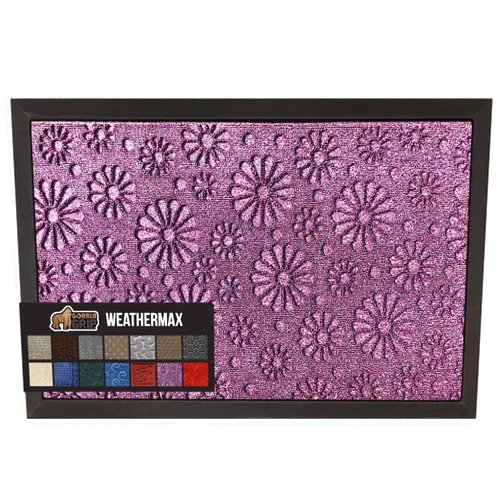 Gorilla Grip 100% Waterproof All-Season WeatherMax Doormat, Durable Natural Rubber, Stain and Fade Resistant, Low Profile, Indoor Outdoor Door Mats, Easy Clean Entry Mat, 17x29, Purple Confetti Daisy