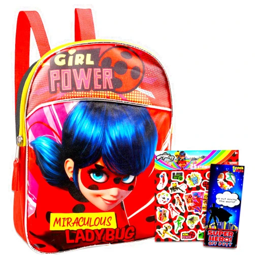 Miraculous Zagtoon Miraculous Ladybug Backpack Set - Bundle with 11 inch Stickers and More (Miraculous School Supplies) for Girls