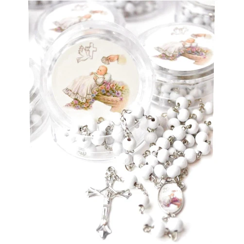 Beseloa LOYAL TIGER 12 pcs White Scented Wooden Rosaries Baby Baptism Party Favors Recuerdos Rosario with Case c