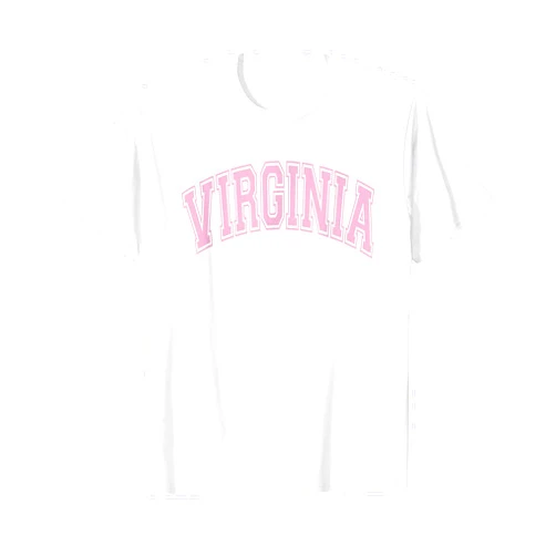 133 Apparel Virginia Virginia Arched Style Text White with Pink Print T-Shirt