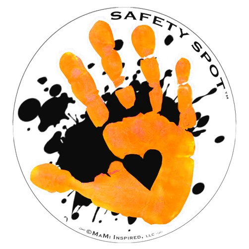 Safety Spot Magnet - Kids Handprint for Car Parking Lot Safety - White with Black Splat Background (Orange)