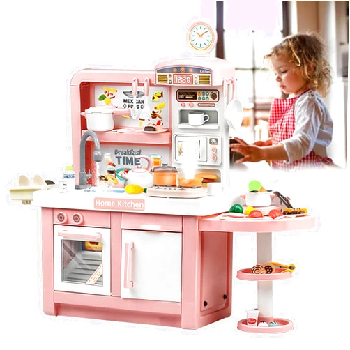 Aocay 56 PCS Kids Kitchen Pretend Play Set, DIY Cooking Food Toys Set for Kids with Cookware Accessories Microwave, Real Cooking Experience for Girls and Boys (Pink/Grey)(Color:Pink)