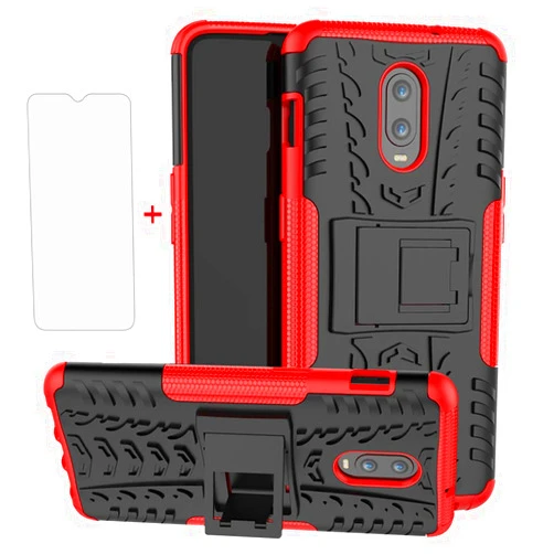 Asuwish Phone Case for Oneplus 7 6T with Tempered Glass Screen Protector Cover and Stand Hard Rugged Hybrid Cell Accessories Oneplus6T A6013 Oneplus7 GM1900 One Plus6T 1+ Plus7 1 Plus 1plus Cases Black Red