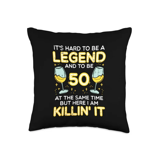 BoredKoalas 50th Bday Pillows 1971 Birthday Gifts Hard to Be Legend and 50 Killin It Funny 50th Birthday Bday Throw Pillow, 16x16, Multicolor