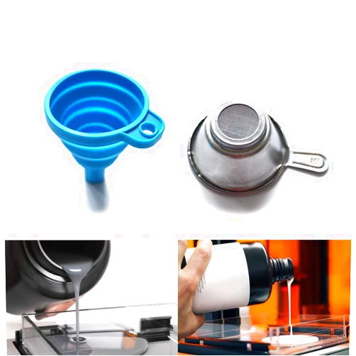 Houkr 3D Printer Resin Filter, 3D Printer Accessories Silicone Collapsible Funnel with Stainless Steel Resin Filter Cup, Pouring Resin Back into Bottle for Anycubic/Elegoo Mars Photon Sparkmaker