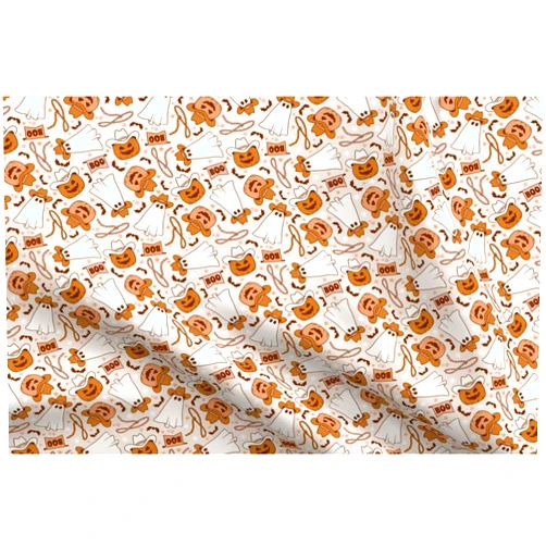 Spoonflower Fabric - Cowboy Halloween Spooky Pumpkin Vintage Retro Western Fall Printed on Petal Signature Cotton Fabric Fat Quarter - Sewing Quilting Apparel Crafts Decor