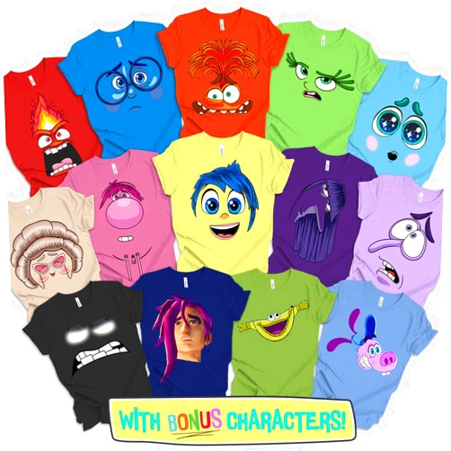 Handmade Inside Out Character Shirts Group Costume Shirts Emotions Matching Set Anxiety Anger Nostalgia Disgust Ennui Joy Halloween Adults Kids Family Friends