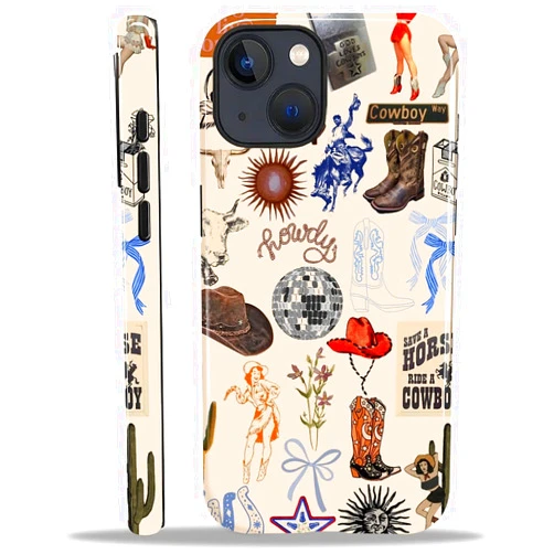 MQJCYB Compatible with iPhone 14 13 Case - Hybrid Heavy Duty 2 in 1 Full Body Rugged Shockproof Protection Glossy Case for iPhone 14 13 - Cowgirl Western Country Cowboy Howdy