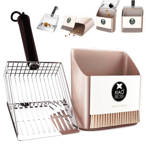 XIAOXINGYUN Cat Litter Scoop Kit, Metal Litter Scoop Includes Portable Small Broom and Dustpan Set, Heavy Duty Cat Litter Scoop, Litter Scoop with Coarse and Fine Grid, Quick Sift and Easy Clean Litter Scooper