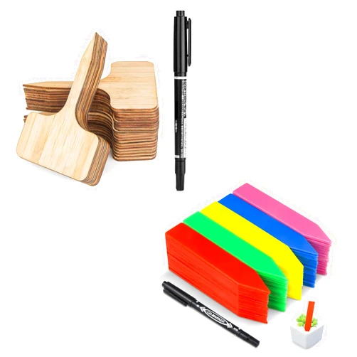 Homenote Bamboo Plant Labels 60 Pcs with Bonus a Pen(4 * 2.4INCH) and 4