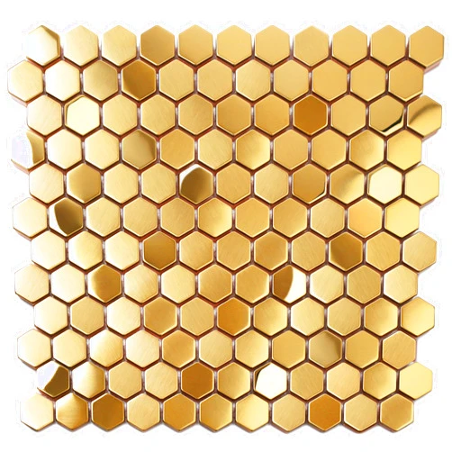 Blujellyfish Hexagon Gold Backsplash Tiles Metal Mosaic Tile Stainless Steel Brushed Mirror Tiles Kitchen Bathroom Backsplash Shower Floor Wall Accent Tiles (5 Square Feet)