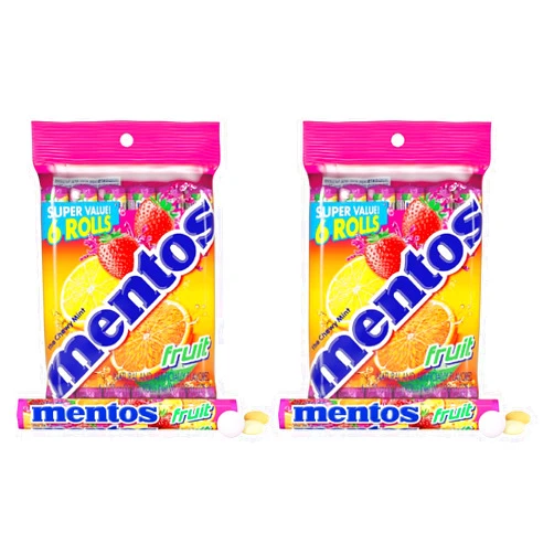 Mentos Fruit Chewy Mint Candy Roll, Mixed Fruit Flavors, Valentine's Day Candy for Parties & Favors, 14 Pieces Per Roll (Pack of 12)