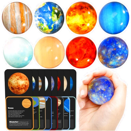 Pllieay 16PCS Solar System for Kids, Solar System Planets Toys - Eight Planets Bouncy Balls+Planetary Flashcards for Kids Party Favors, Educational Space Toys
