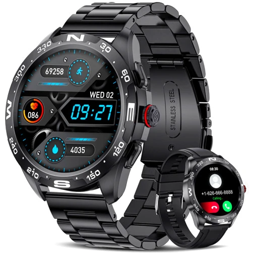 LIGE Smart Watches for Android iOS, Bluetooth Calls/Text Remind/Voice Speaker, Fitness Tracker with Heart Rate Sleep Monitor, 1.32'' HD Full Touch Screen, IP67 Waterproof Black Smartwatch for Men