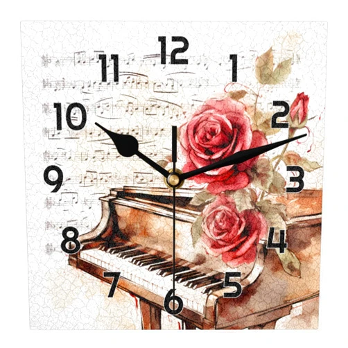 Piolysio Piano Keyboard Square Wall Clock 12 Inch Non Ticking Silent Battery Operated Clock Wall Clocks Decorative for Living Room, Kitchen, Bedroom, Office