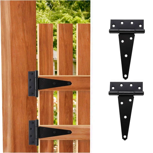 HOME MASTER HARDWARE 6 Inch T-Strap Gate Hinges,Heavy Duty Shed Door Hinges,Black Tee Hinges,Gate Hinge for Wooden Fences,Yard Door,Barn Door Gates, Outdoor Rustproof Wrought Iron with Screws 2 Pack