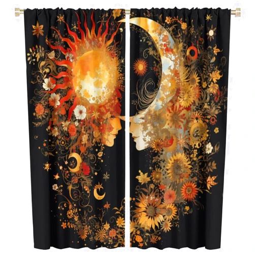 TIKRBMLB Fantasy Sun Moon Blackout Curtains, Modern Woman Man Eternal Love Floral Home Decor Rod Pocket Window Drapes for Living Room Bedroom- 2 Panels 45