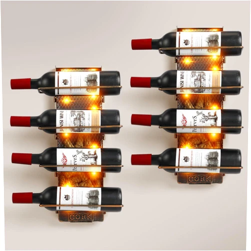Taprion Wine Rack Wall Mounted Metal LED Light Wine Rack for 8 Wine Bottles with Stopper Showcase - Elegant Wine Storage Solution