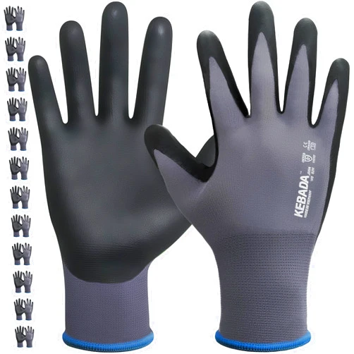 Kebada 12 Pairs Work Gloves for Men and Women, Nitrile Coated Safety Protective Gloves with Grip, Ideal for Gardening, Warehouse, Mechanic, Light Duty Construction Work,Medium