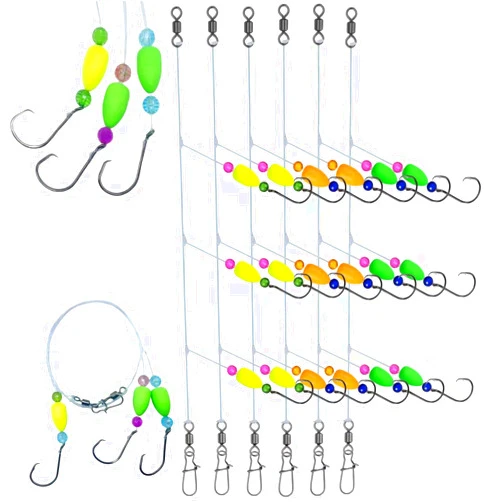 DAMIDEL 6Pcs Pompano Fishing Rigs Ready Kit，3 in 1 Float Rigs with Triple 3/0 Circle Hook for Surf Fishing，（12/0） Fishing line / 50in length/50lbTension in freshwter and Saltwater