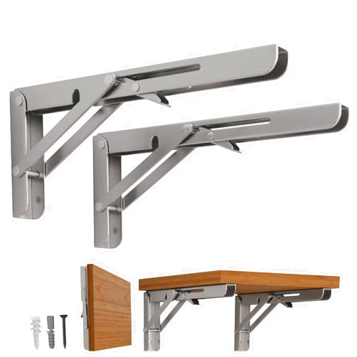 LEOPO 16 inch Folding Shelf Brackets, Stainless Steel Heavy Duty Wall Mounted Shelf Bracket, 2 Pack