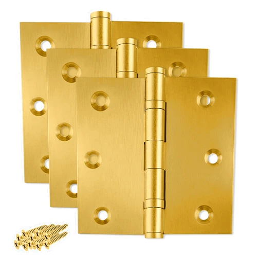 FINSBURY HARDWARE Heavy Duty Door Hinge Matte Brass Ball Bearing 3.5 x 3.5 Inch Heavy Duty - Set of 3 Solid Brass Hinges (Satin Brass)