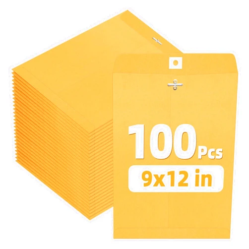 SUNEE 9x12 Clasp Envelopes 100 Count - 9x12 Inch Brown Kraft Envelopes with Clasp Closure – for Home, Office, Business, Legal or School, Great for Filing, Storing or Mailing Documents