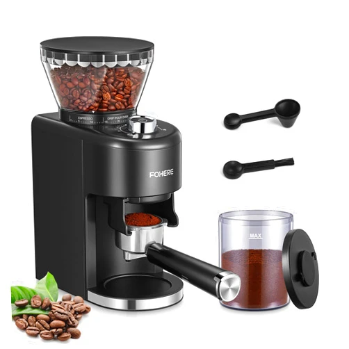FOHERE Anti-static Conical Burr Coffee Grinder FOHERE Adjustable Burr Mill with 35 Precise Grind Setting, 2-12 Cup Select Timer, for Espresso, Drip Coffee, French Press, Black