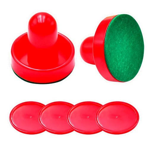 TOSAMZOO 1 Set Mini Air Hockey Pushers and Air Hockey Pucks Great Goal Handles Pushers Goal Handles Paddles Replacement Accessories - 2 Red Air Hockey Pushers and 4 Red Pucks (60mm)