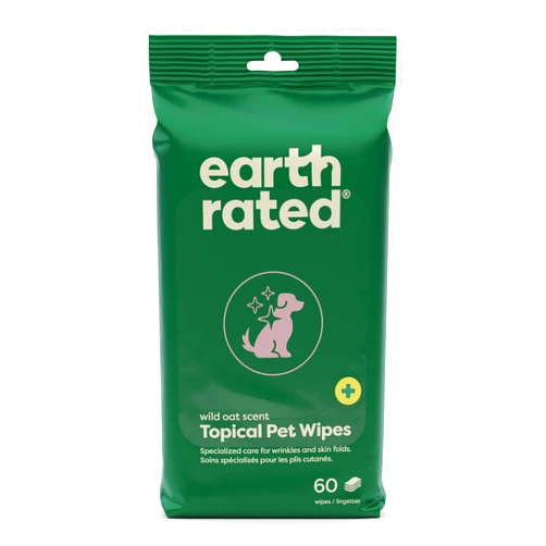 Earth Rated Skin Cleansing Pet Wipes, Topical Wipes for Dogs & Cats to Tackle Itchy Skin, Wild Oat Scent, 60 Count