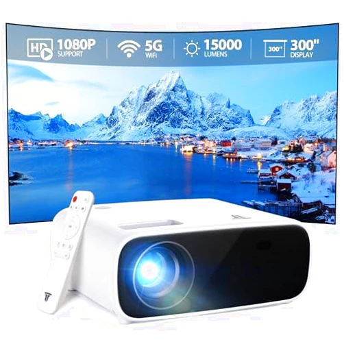 Wielio Projector, Native 1080P Projector with WiFi and Bluetooth, 15000 Lumen Portable Outdoor Movie Mini Projector