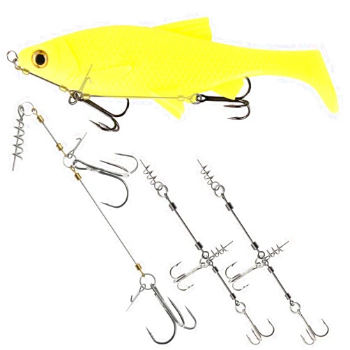 FishingPepo 3Pcs Fishing Jig Heads Kit Three Treble Hook Line Group Double Jig Hook Wire Hook with Spring Lock Wire Hook Bass Lure Set