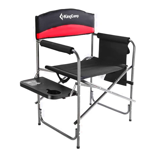 KingCamp Heavy Duty 396 Pounds Capacity Compact Camping Director Padded Folding Chair with Side Table, Cup Holder, and Storage Pocket, Red