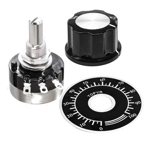 Taiss 2pcs RV24YN20S 500K Potentiometer Single Turn Carbon Film Rotary Taper Potentiometer Used for Inverter speed regulation. Motor speed control + 2pcs A03 knob + 2pcs dials (B504 500K ohm)