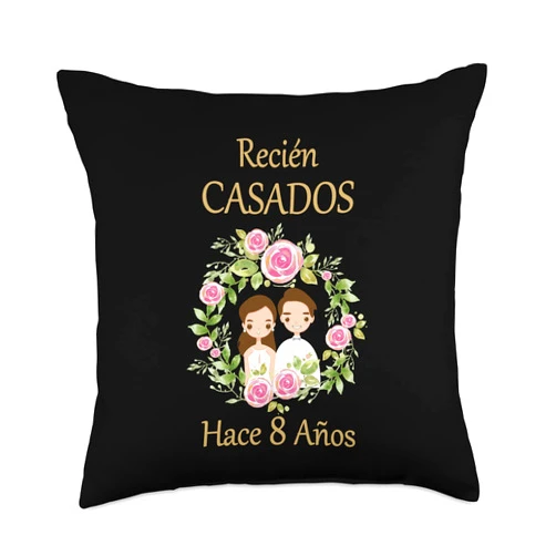 Día de la boda, aniversarios y compañía. Recièn Casados Hace 8 Años 8º Aniversario de boda Throw Pillow, 18x18, Multicolor