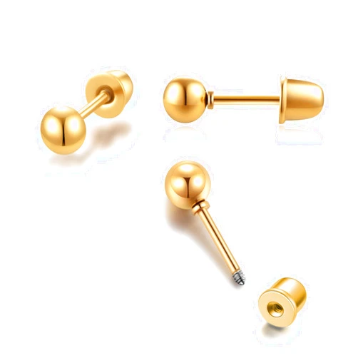 Renkovte Flat Screw Back Ball Stud Earrings for Women, Tiny 3mm Ball Earrings with Confortable Flatback for Cartilage Helix Tragus Lobe Piercing (3mm Ball,Gold)