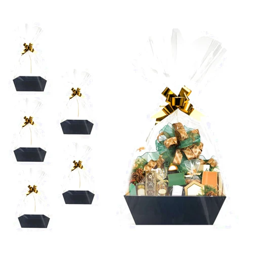 Funsky Baskets For Gifts Empty, 5 Pk Black Empty Gift Baskets To Fill, Sturdy Cardboard Tray With Handles, Large Gift Baskets Empty Bulk For Beautiful Gifts, Christmas, Easter, Halloween
