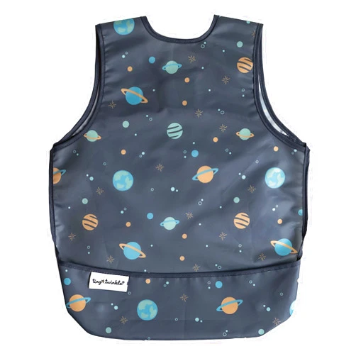 Tiny Twinkle Mess Proof Baby Bib - Waterproof & Lightweight Baby-Led Weaning Apron | 100% Recycled Polyester, Easy Clean & Machine Washable (Space, Large 2-4 Years)