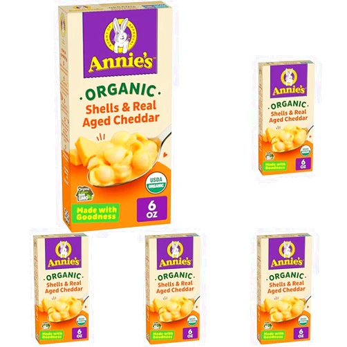 Annie’s Shells Real Aged Cheddar Organic Mac and Cheese Dinner with Organic Pasta, 6 OZ (Pack of 5)