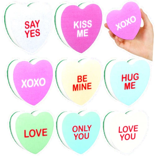 Domensi 8pcs Valentine's Day Candy Heart Shaped Kitchen Sponges Dual Sided Scrub Dish Sponges Reusable with Love You Kiss Me Non Scratch Sponge for Kitchen Cleaning