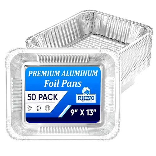 RHINO ALUMINUM Aluminum Pans (50 Pack) - Disposable Foil Pans with No Lid 9x13 - Heavy Duty Deep Foil Aluminum Baking Pans, Aluminum Foil Pans for Cooking, Roasting, Cake & Oven Pan, Grilling and Food Prep