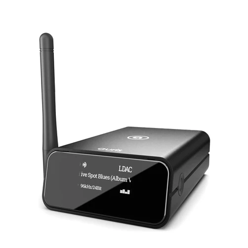 Auris Blume Pro HiFi Bluetooth 5.3 Music Receiver Long Range Bluetooth Adapter with Audiophile DAC, LDAC, aptX HD, OLED Display & Optical Coaxial AUX Output for Home Stereo, AV Receiver or Amplifier