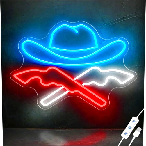 ONGNOU Cowboy Hat Neon Signs for Wall Decor Gunner Shooter LED Neon Light Sign for Beer Club Bedroom Man Cave Shop Gamer Room Decor Birthday Christmas Gift for Boys Dad Boyfriend