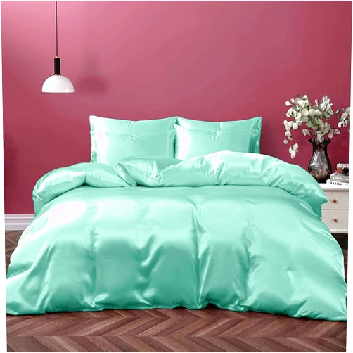 Cloud Fino 100% Pure Silk Satin Duvet with Fitted Sheet Set 4pcs, Silk Satin Fitted Sheet 15'' Deep Pocket,Silk Satin Duvet Cover,Silk Satin Pillowcases Set !!!(Twin XL Aqua Blue)